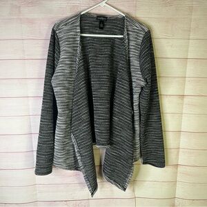 Karen Brooks Gray Black‎ White Drape Asymmetrical Open Front Cardigan Size Large